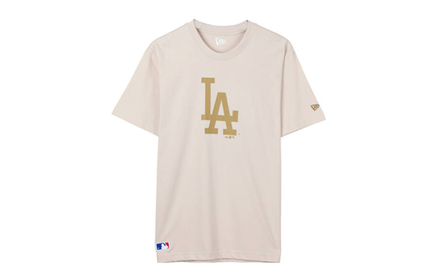 New Era Crew Neck Loose Fit Straight Short Sleeved T Shirt Unisex Beige