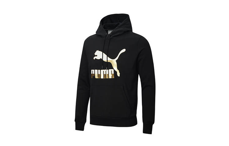 PUMA CLASSICS Sweatshirts Men's Black Gold Hooded Moderate Regular