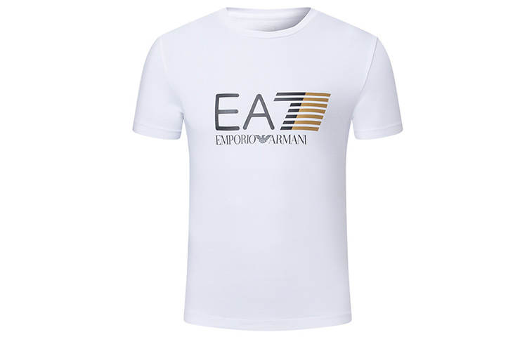 EMPORIO ARMANI EA7 T Shirts Men's White Crew Neck Moderate Straight Fit