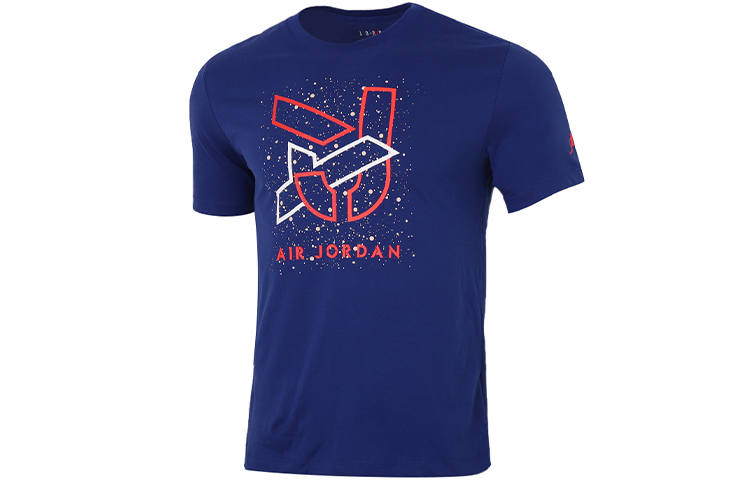 Jordan Jordan AS MJ BRAND Casual Sports Fleece Lined Crew Neck Short Sleeved T Shirt Men's Blue