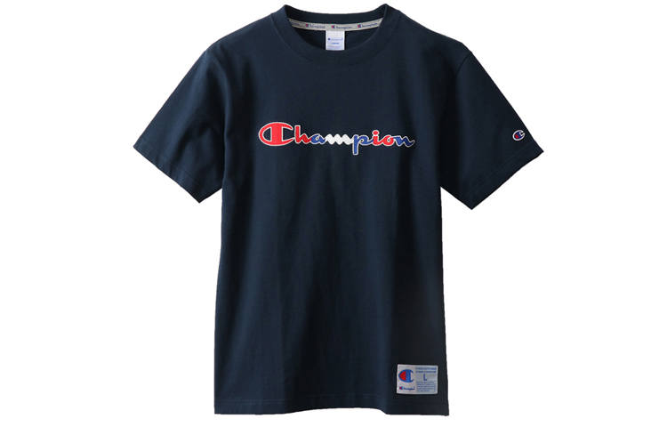 Champion Crew Neck Loose Fit Straight Fit Short Sleeved T Shirt Japan Version Unisex Navy Blue