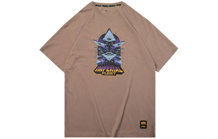 Li-Ning Li Ning T Shirts Men's Tan Crew Neck Moderate Straight Fit