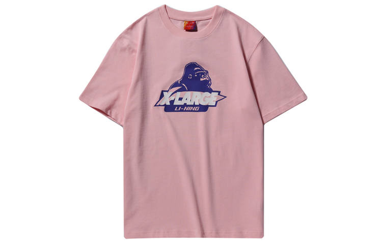 Li-Ning Li Ning X XLARGE Sports Fashion Collection T Shirts Men's Light Pink Crew Neck Moderate Straight Fit