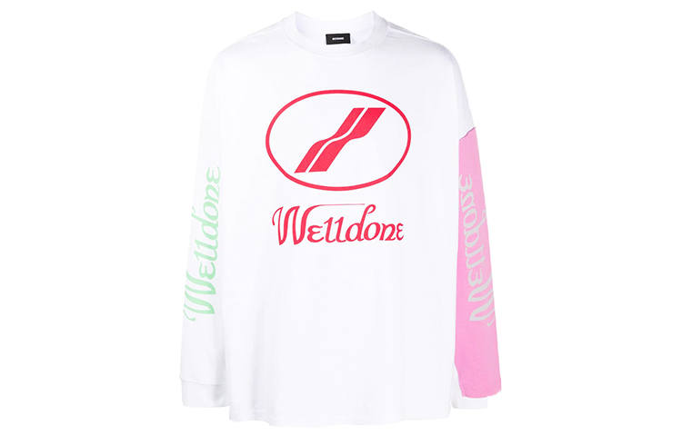 WE11DONE WD Print T Shirts Unisex White Crew Neck Moderate Straight Fit