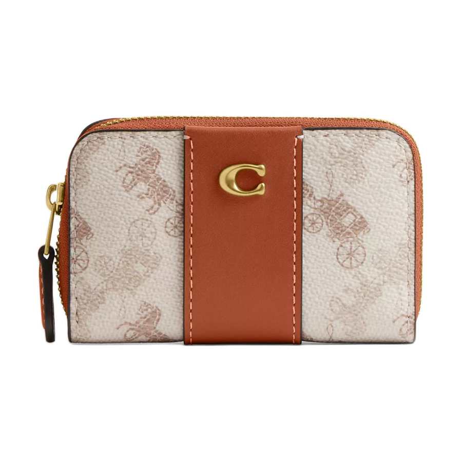 COACH Essential Coated Canvas With Calfskin Card Holder Regular Women's Brass & Taupe