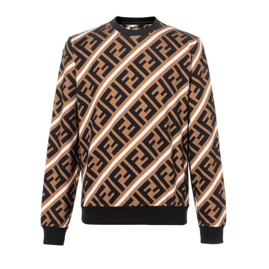 FENDI Sweatshirts Men's Brown Crew Neck Moderate Regular