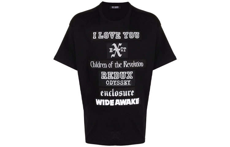 RAF SIMONS T Shirts Men's Black Crew Neck Moderate Straight Fit