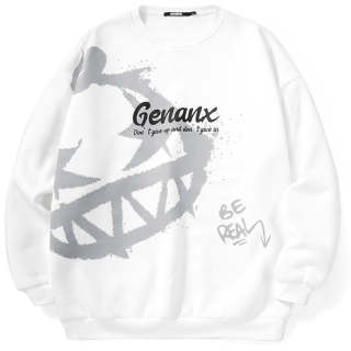 GENANX Letter Print Loose Fit Fleece Lined Round Neck Pullover Sweatshirt Winter Unisex