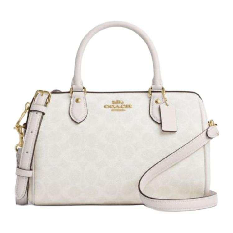 COACH Rowan Artificial Leather Boston Bag, Shoulder Bag, Crossbody Bag, Handbag Medium Women's Beige