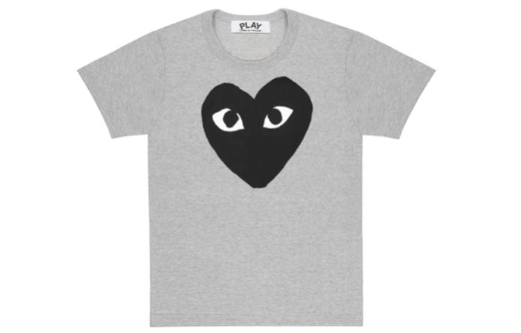 CDG Play T Shirts Men's Gray Crew Neck Moderate Straight Fit