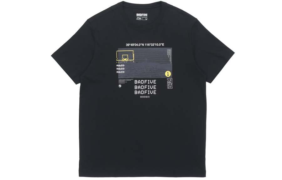 Li-Ning Li Ning Sports Basketball Collection T Shirts Men's Black Crew Neck Moderate Straight Fit