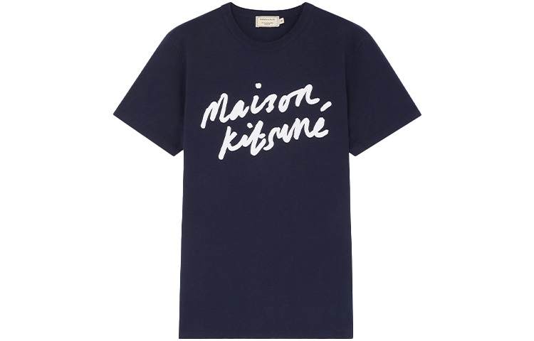 Maison Kitsune T Shirts Men's Dark Blue Crew Neck Moderate Straight Fit