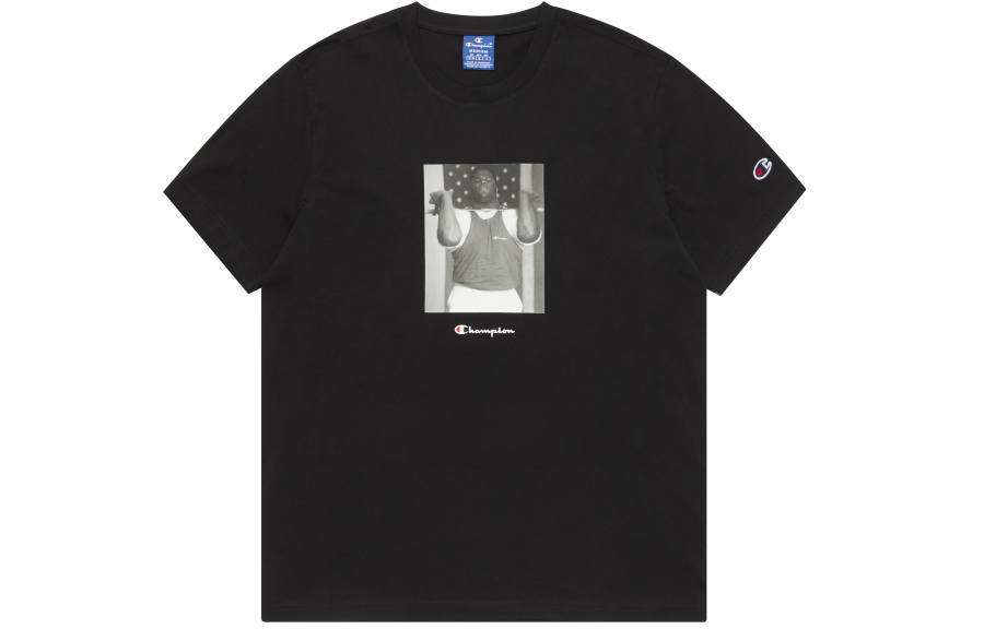 Champion T Shirts Unisex Black Crew Neck Moderate Straight Fit