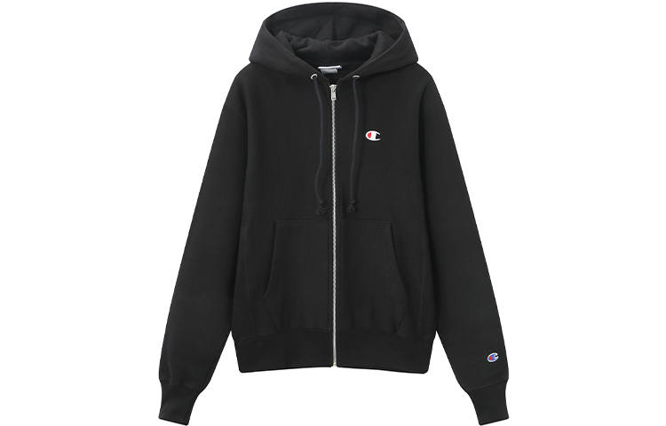 Champion Sweatshirts Unisex Black Hooded Moderate Cardigan