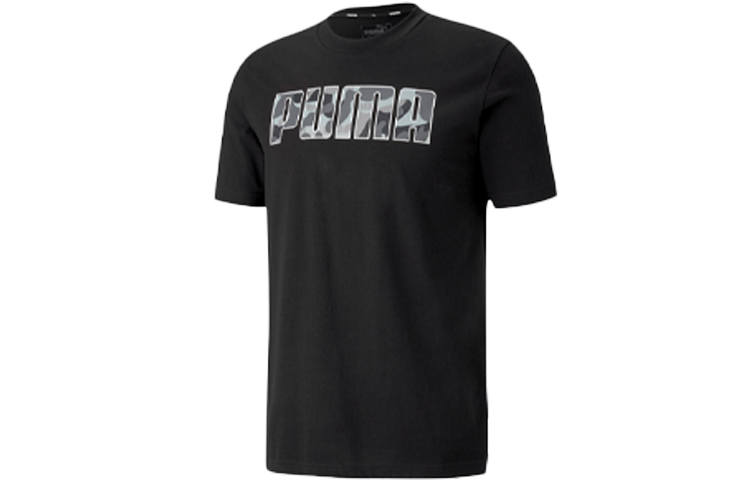PUMA Rebel Camo T Shirts Unisex Black Crew Neck Moderate Straight Fit