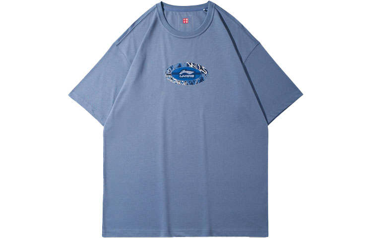 Li-Ning Li Ning T Shirts Men's Hometown Blue Crew Neck Moderate Straight Fit