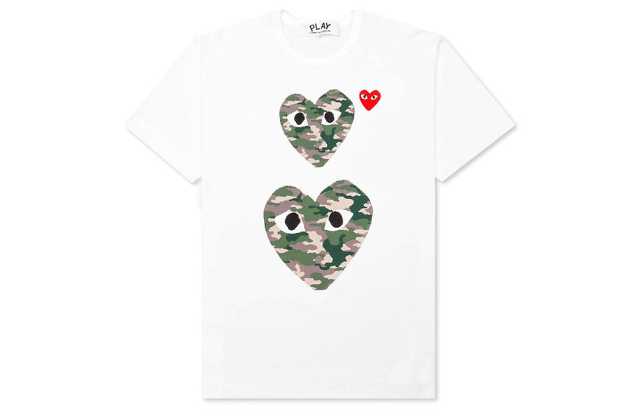 CDG Play Comme Des Garcons Play Camouflage Double Heart T shirt
