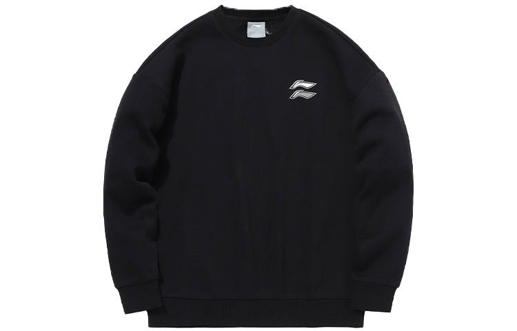 Li-Ning Li Ning Casual Sports Fleece Lined Loose Fit Crew Neck Pullover Sweatshirt Men's New Standard Black