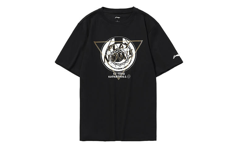 Li-Ning Li Ning T Shirts Men's Black Crew Neck Moderate Straight Fit