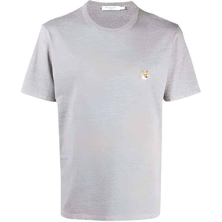 Maison Kitsune T Shirts Men's Gray Crew Neck Moderate Straight Fit