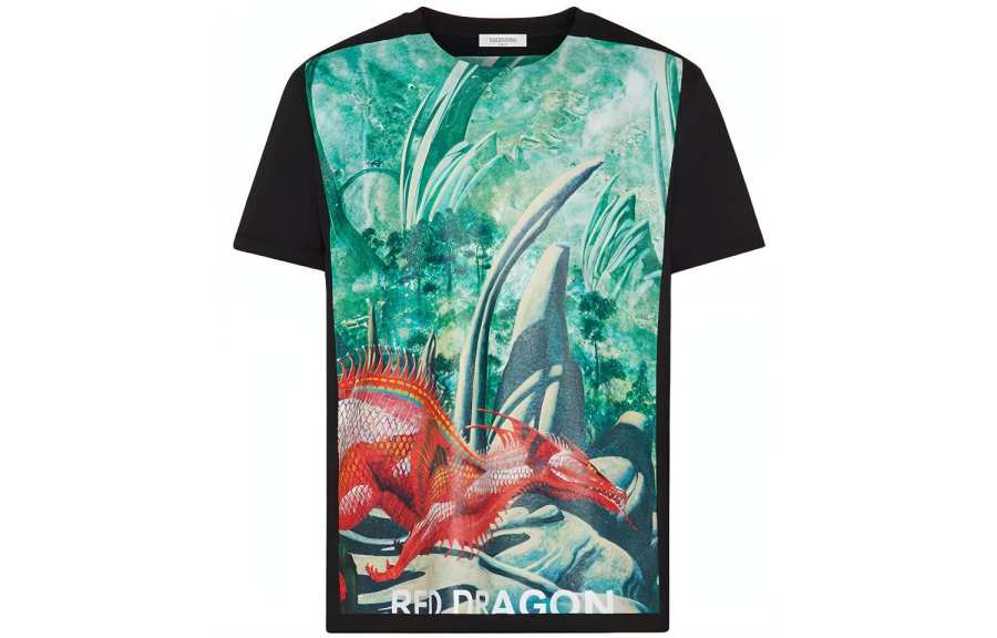 Valentino T Shirts Men's Black Crew Neck Moderate Straight Fit
