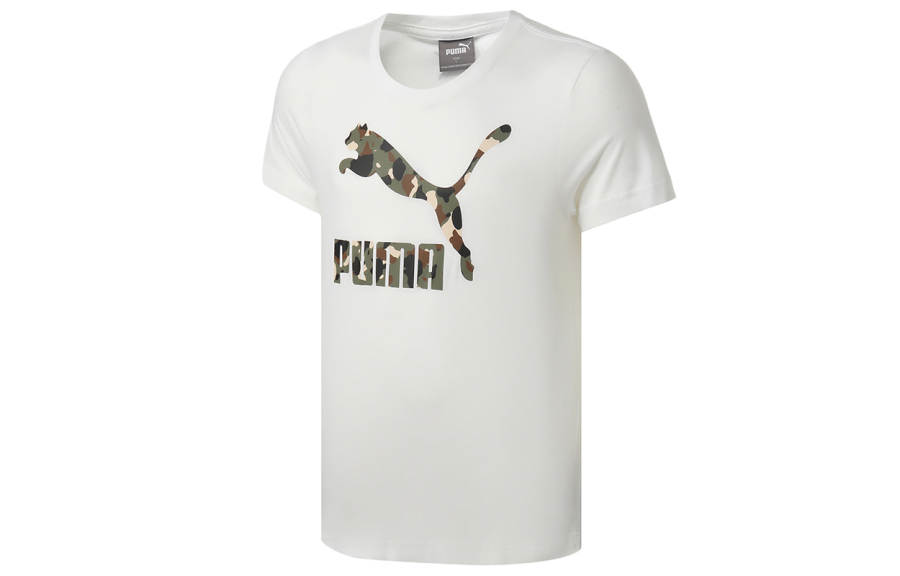 PUMA T Shirts Men's White Crew Neck Moderate Straight Fit
