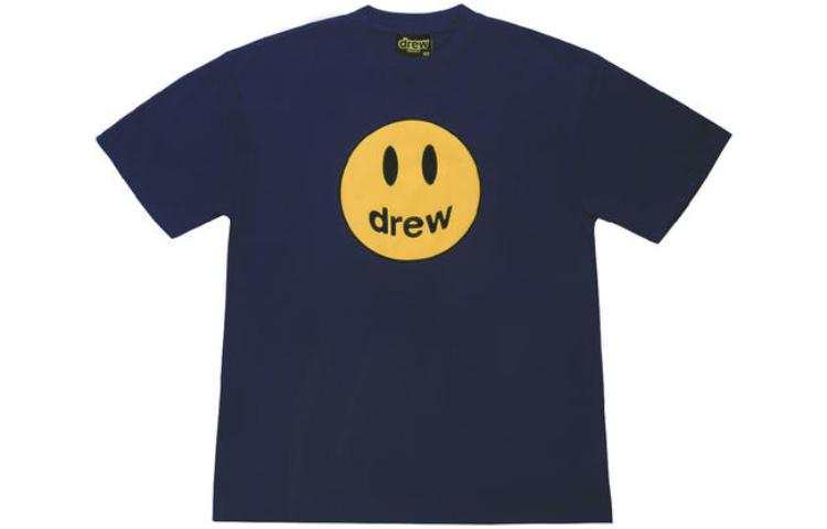 Drew house Smiley Collection T Shirts Unisex Marine Blue Crew Neck Moderate Straight Fit