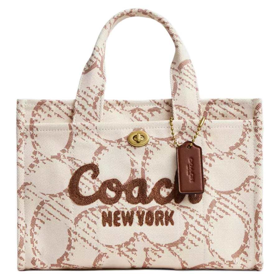 COACH Cargo Signature Canvas Handbag Medium Women's Brass & Natural Color