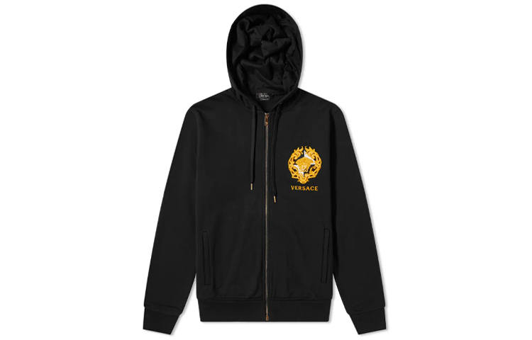 VERSACE Sweatshirts Men's Black Hooded Moderate Cardigan