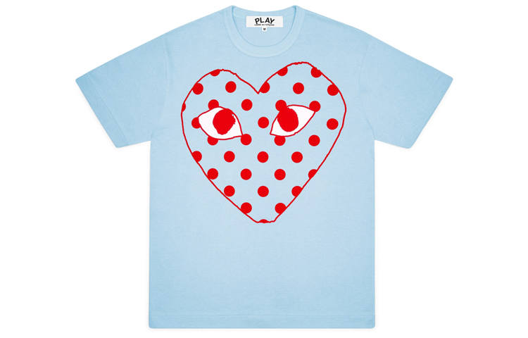 CDG Play T Shirts Men's Blue Crew Neck Moderate Straight Fit