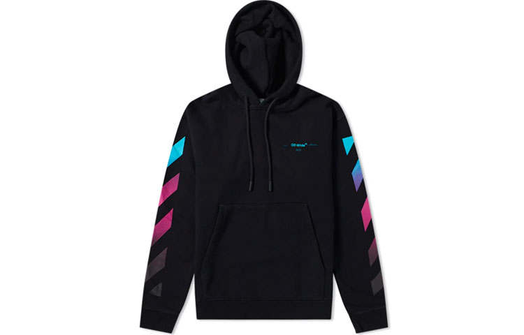 OFF-WHITE OFF WHITE AW18 Multicolor Gradient Fleece Lined Pullover Hooded Sweatshirt Unisex Black
