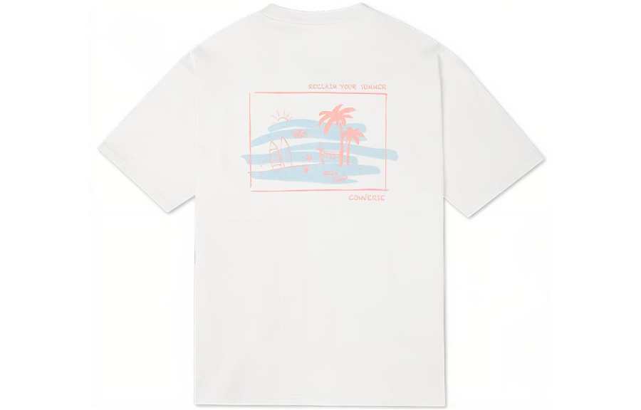 Converse SUMMER ACTIVITY SURF T Shirts Men's White Crew Neck Moderate Straight Fit