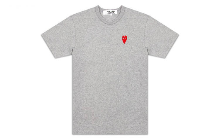 CDG Play T Shirts Men's Gray Crew Neck Moderate