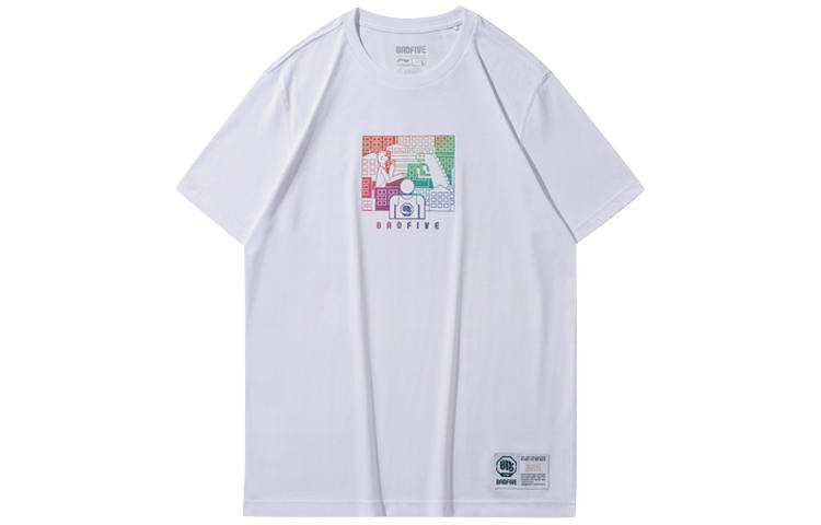 Li-Ning Li Ning T Shirts Men's White Crew Neck Moderate Straight Fit