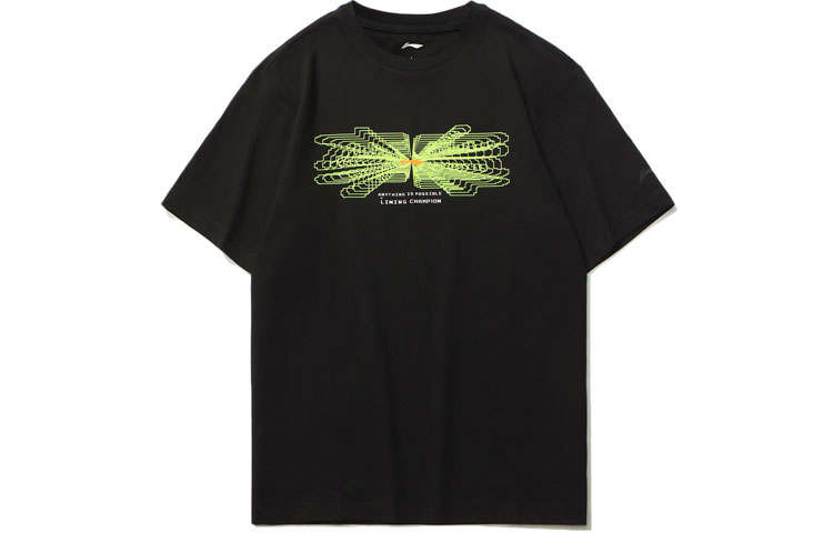 Li-Ning Li Ning Sports Fashion Collection T Shirts Unisex Black Green Crew Neck Moderate Straight Fit