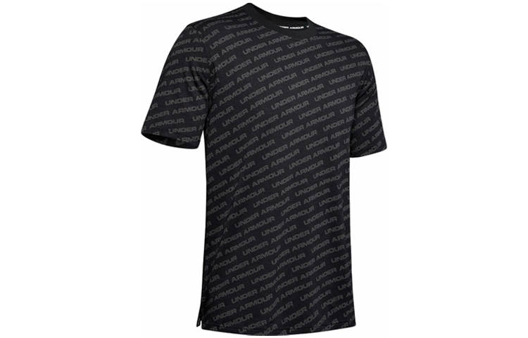Under Armour Wordmark T Shirts Men's Black Crew Neck Moderate Straight Fit