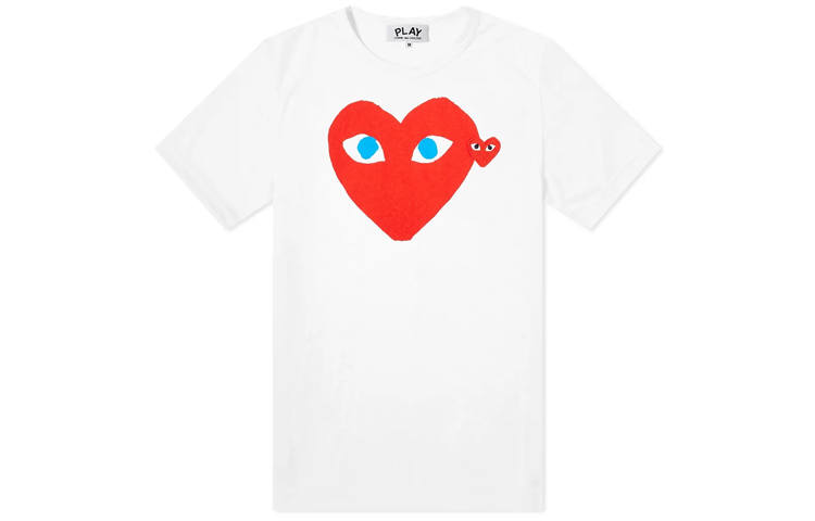 CDG Play T Shirts Men's White Crew Neck Moderate Straight Fit