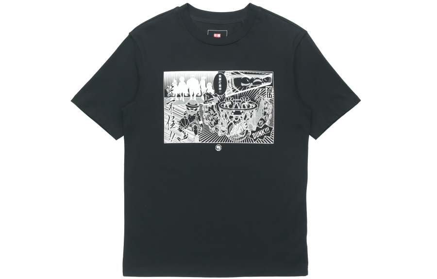 Li-Ning Li Ning T Shirts Men's Black Crew Neck Moderate Straight Fit