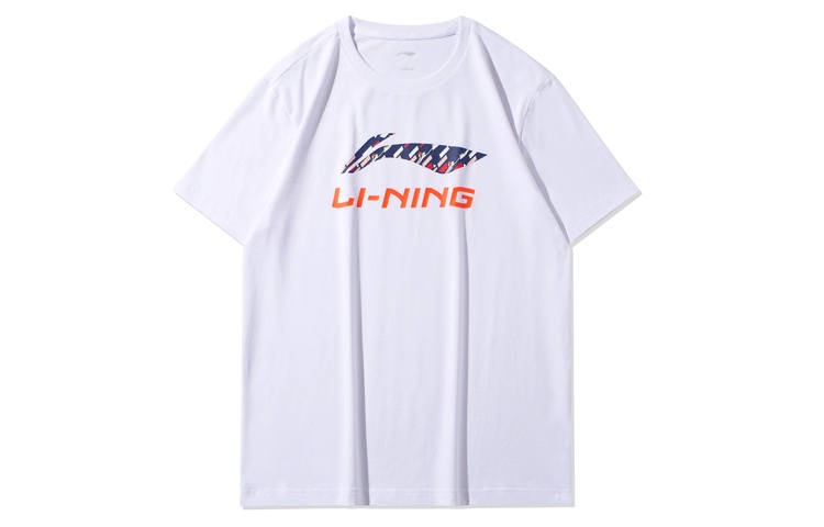 Li-Ning Li Ning Sports Fashion Collection T Shirts Men's White Crew Neck Moderate Straight Fit