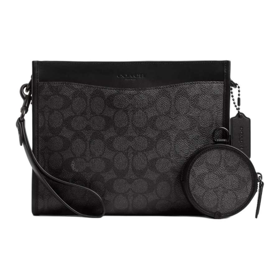 COACH Hitch Coated Canvas With Calfskin Crossbody Bag, Shoulder Bag Medium Men's Charcoal