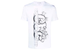 CDG X KAWS T Shirts Men's White Crew Neck Moderate Straight Fit