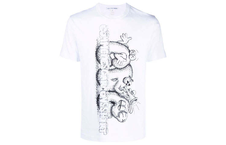 CDG X KAWS T Shirts Men's White Crew Neck Moderate Straight Fit