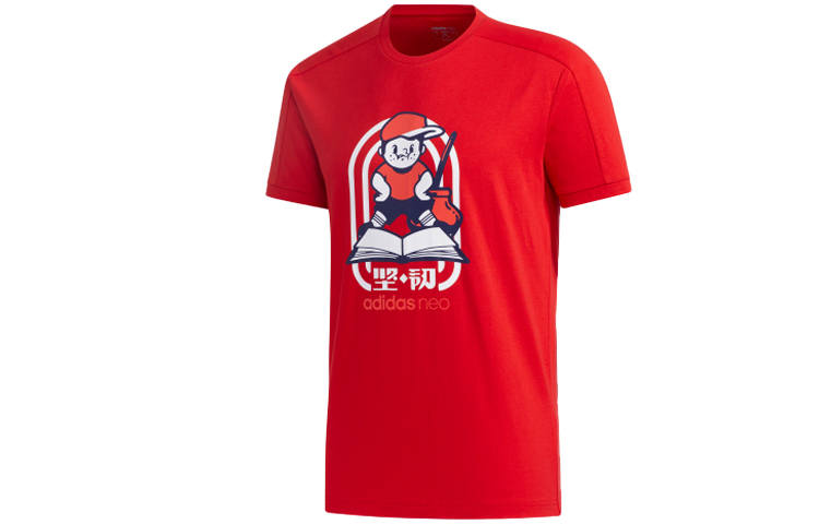 Adidas Neo T Shirts Men's Red Crew Neck Moderate Straight Fit