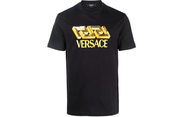 VERSACE T Shirts Men's Black Crew Neck Moderate Straight Fit