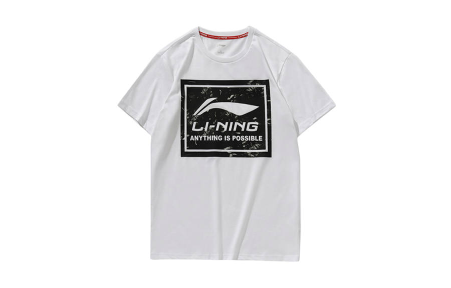 Li-Ning Li Ning T Shirts Men's Standard White Crew Neck Moderate Straight Fit
