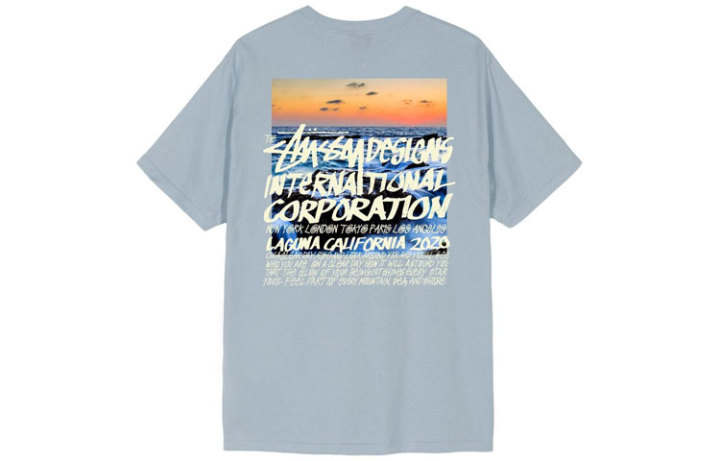 Stussy T Shirts Unisex Slate Color Crew Neck Moderate Straight Fit