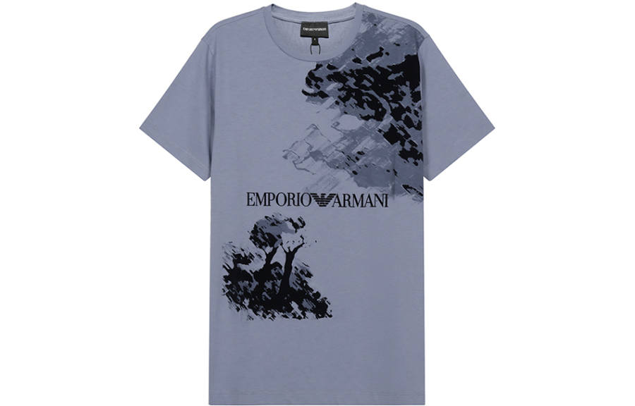 EMPORIO ARMANI T Shirts Men's Haze Blue Crew Neck Moderate Straight Fit