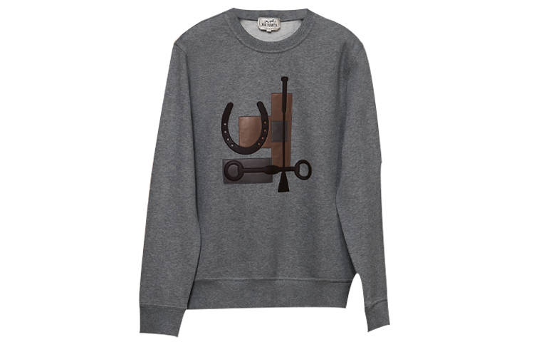 HERMES HERMES Sweatshirts Men's Gray Crew Neck Moderate Regular