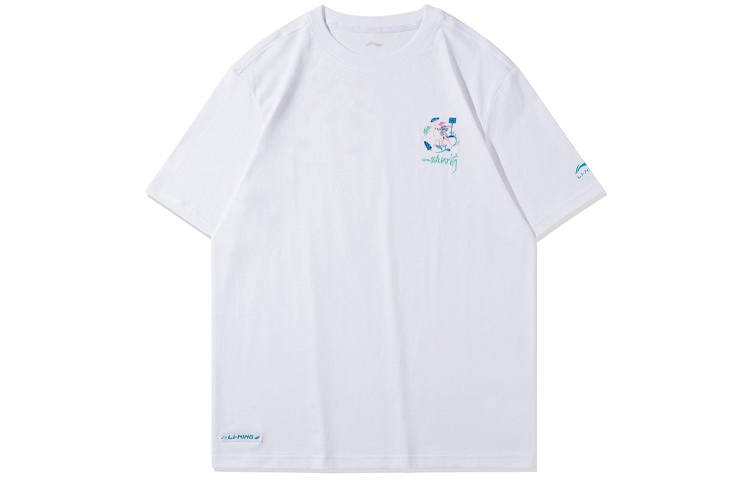 Li-Ning Li Ning Sports Fashion Collection T Shirts Men's White Crew Neck Moderate Straight Fit