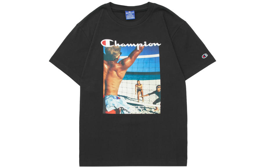 Champion T Shirts Unisex Black Crew Neck Moderate Straight Fit